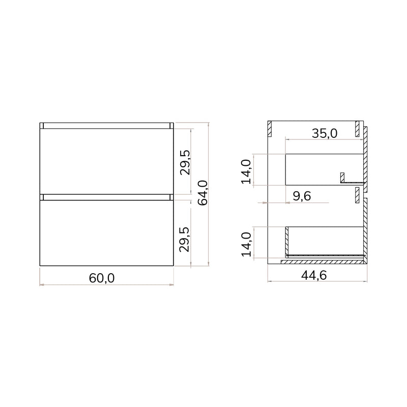 Banyetti Kaduro Matt Grey Double Drawer Wall Hung Vanity Unit 600mm