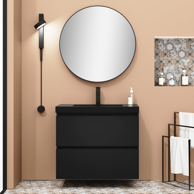 Banyetti Kaduro Matt Black Double Drawer Wall Hung Vanity Unit 800mm