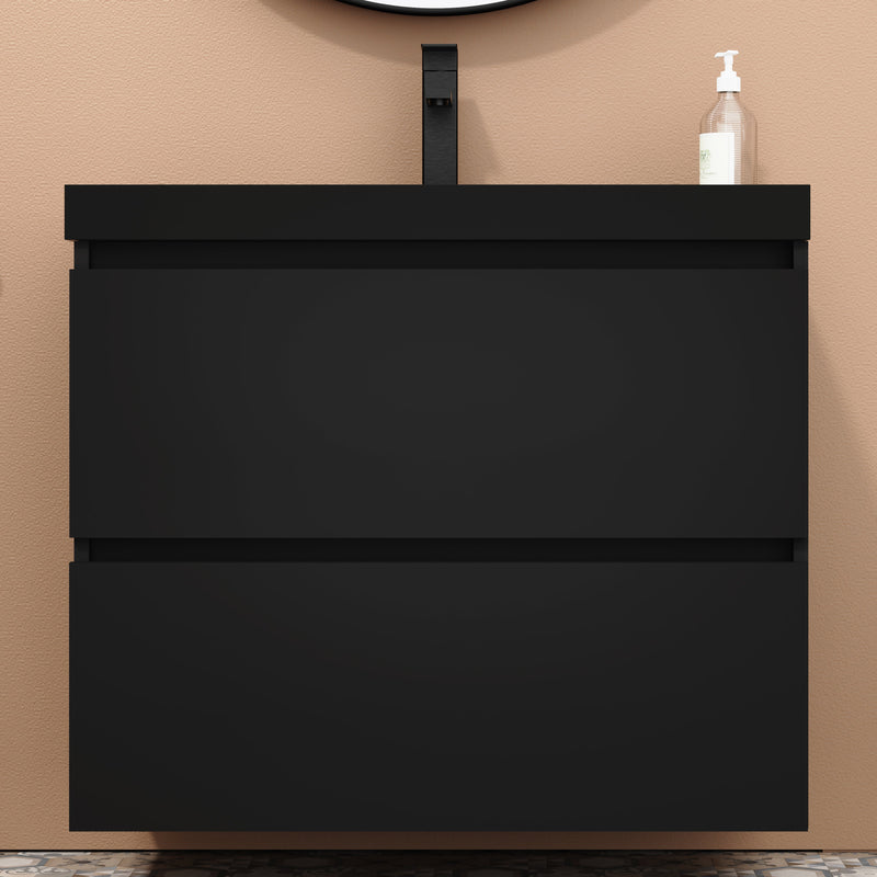 Banyetti Kaduro Matt Black Double Drawer Wall Hung Vanity Unit 800mm