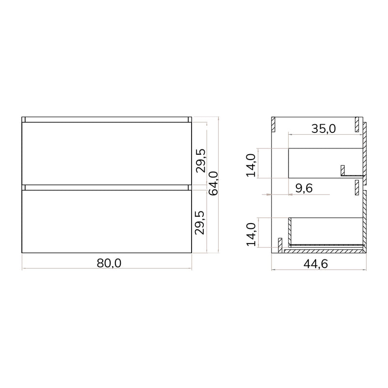 Banyetti Kaduro Matt Black Double Drawer Wall Hung Vanity Unit 800mm