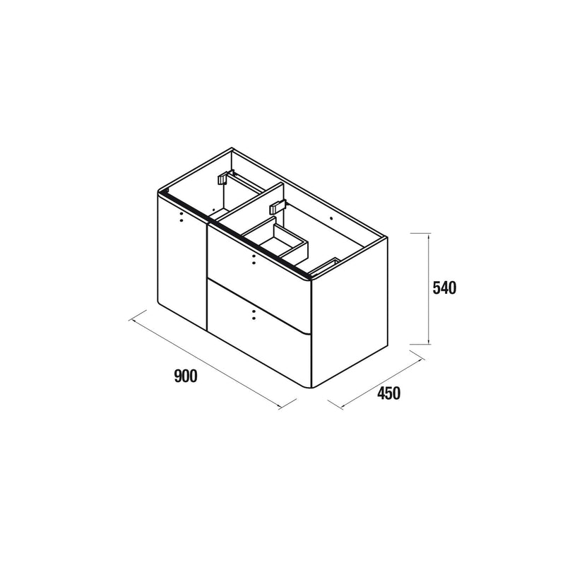 UNIIQ Sketch 900 x 450mm Wall Hung Vanity Unit with Basin - Left Handed Matt Grey