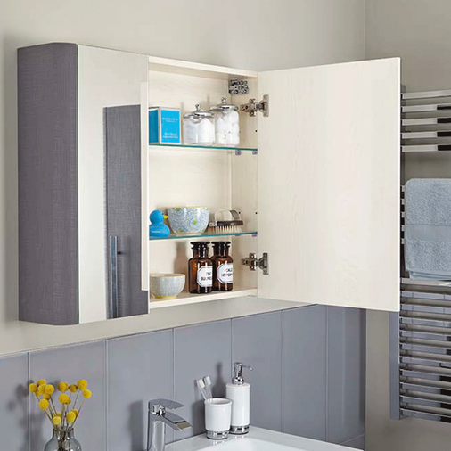 Linen Textured Grey Finish 800 x 650 x 160mm Mirror Wall Storage Cabinet