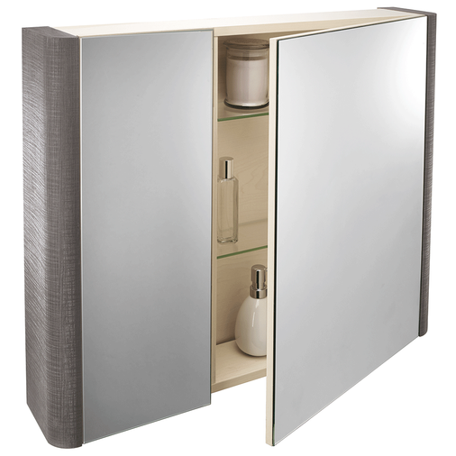 Linen Textured Grey Finish 800 x 650 x 160mm Mirror Wall Storage Cabinet