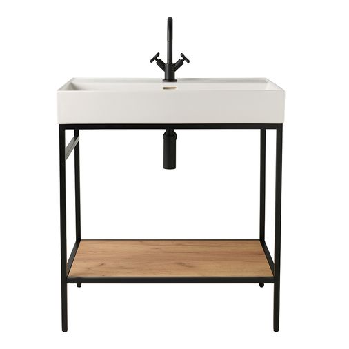 Black Vinci Noir 800mm Frame Unit with Oak Shelf & Basin - 800mm x 460mm