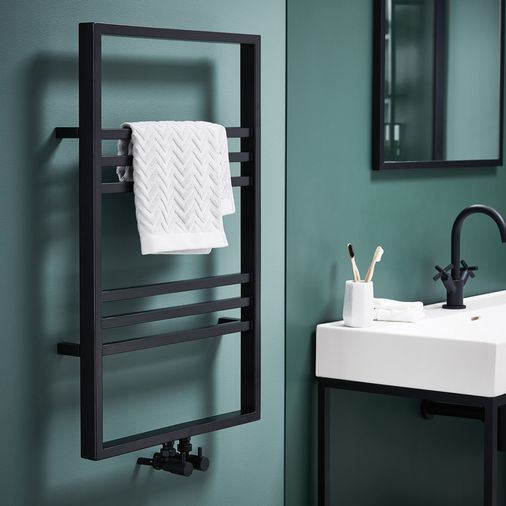 Noir Square Boxed 800 x 500mm Towel Radiator - Matt Black