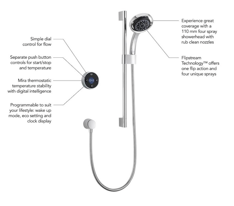 Mira Shower Platinum Thermostatic Digital Shower Concealed Pumped for Gravity with Controller