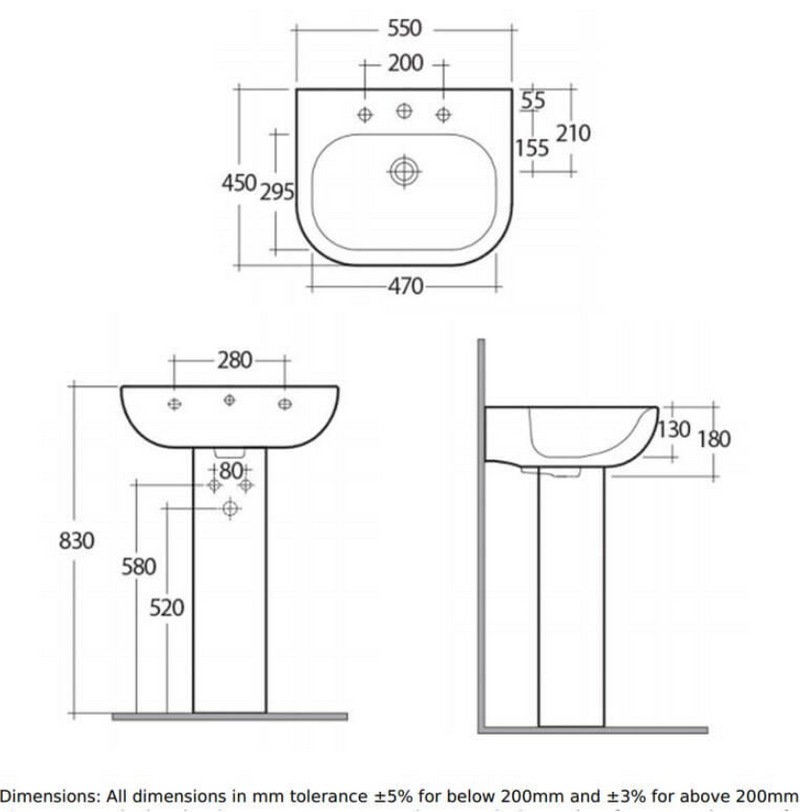 RAK Ceramics Tonique 1 Tap Hole Wash Basin - Select Style