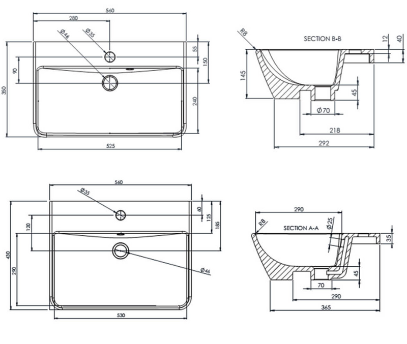 Tavistock Aerial 560mm Semi Countertop Wash Basin