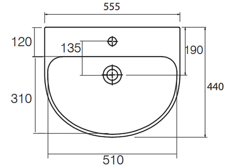 Tavistock Orbit 550mm 1 Tap Hole Wash Basin