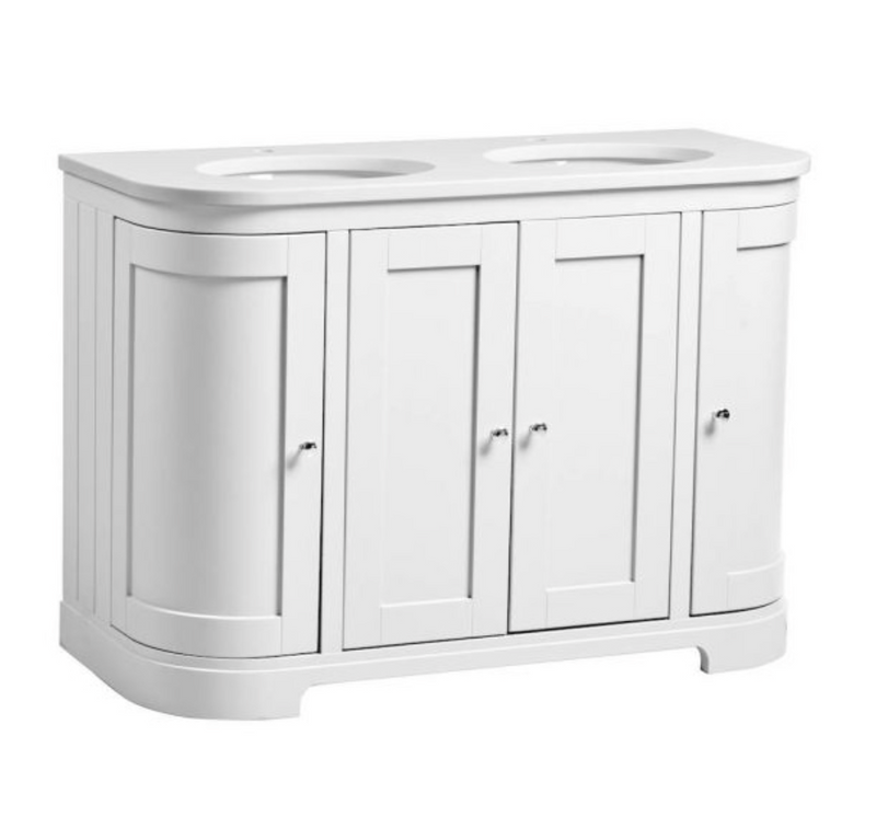 Tavistock Lansdown 1200 Linen White Curved Underslung Unit & Basin with Double Bowl Worktop