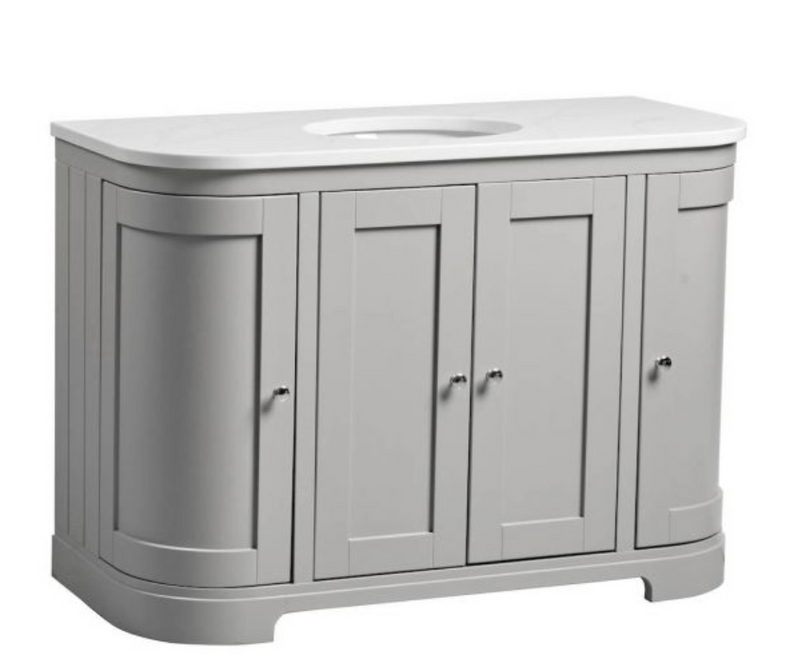 Tavistock Lansdown 1200 Pebble Grey Curved Underslung Unit & Basin with Double Bowl Worktop