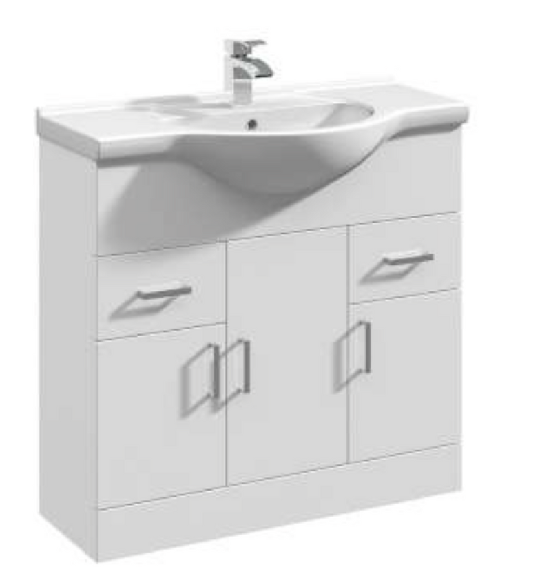 Villia Furniture Gloss White Extra 850mm Vanity Unit & Basin