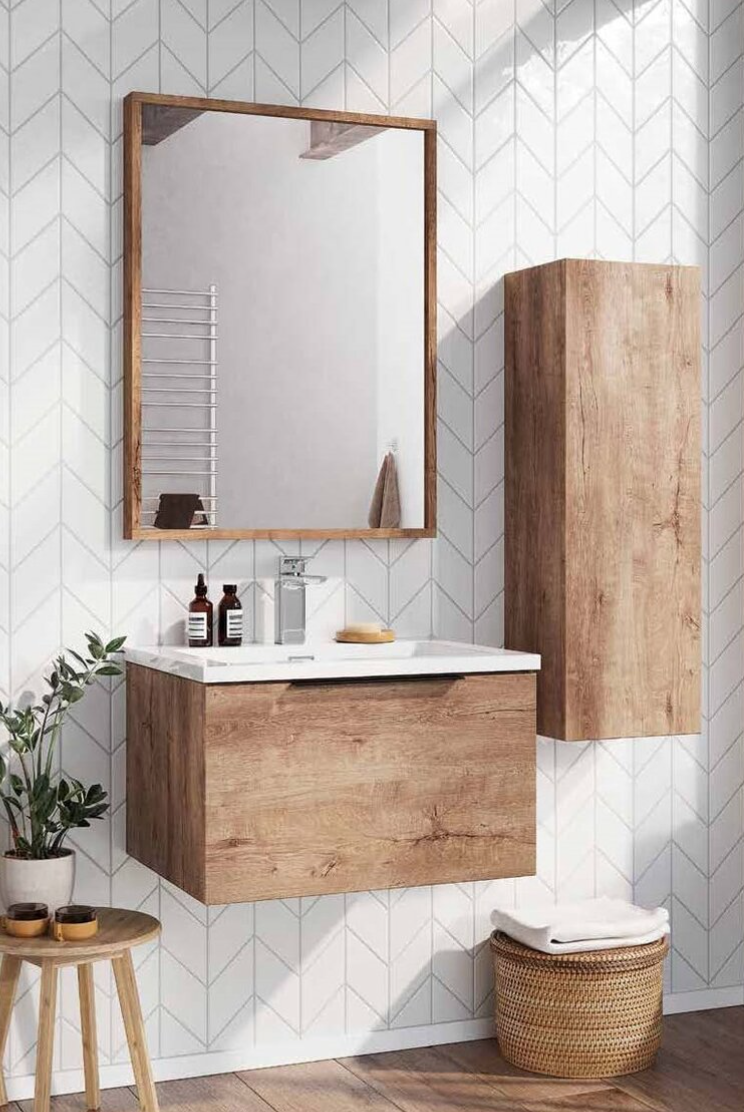 Ambience 600 Grey Oak LED Wall Hung Vanity with Grey Basin