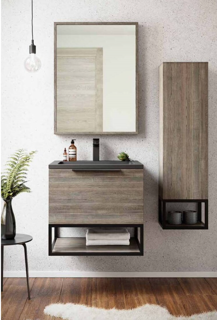 Ambience 600 Grey Oak LED Wall Hung Vanity with Grey Basin