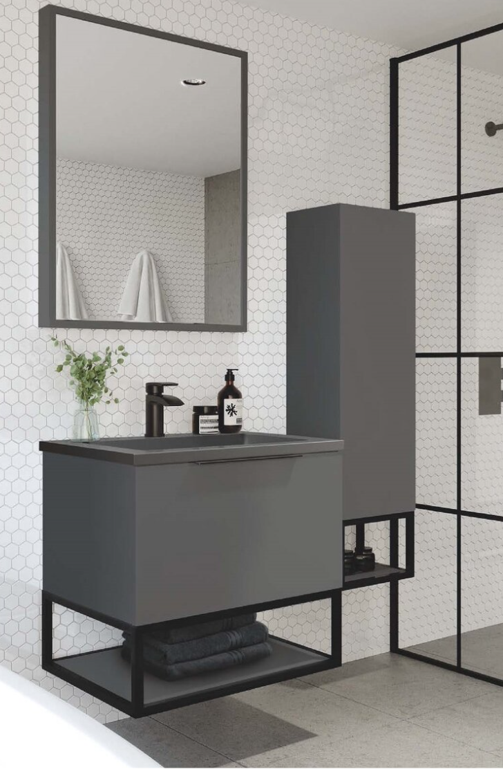 Ambience 600 Matt Grey LED Wall Hung Vanity with Grey Basin