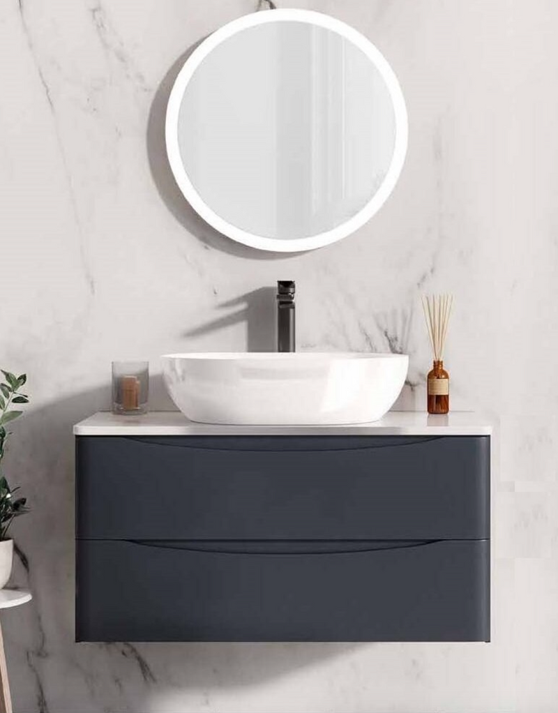 Bella Indigo Blue 900 Wall Hung Vanity with Worktop