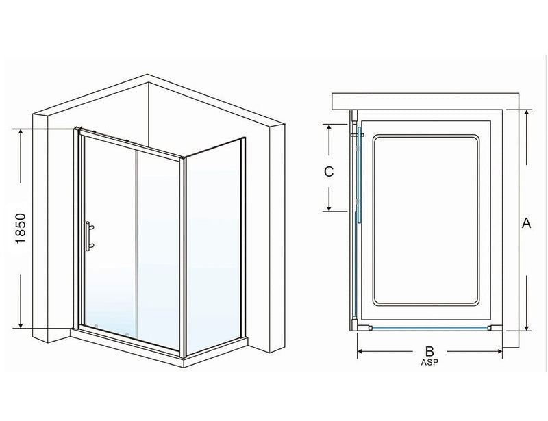 Elle 1000 x 760mm Sliding Shower Enclosure 6mm Tempered Glass Shower Cubicle