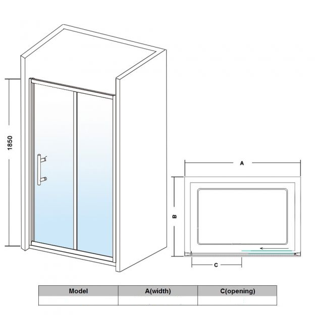 Elle 1700mm Sliding Shower Door 6mm Tempered Glass Shower Screen