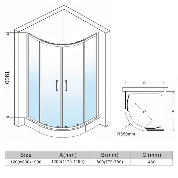 Elle 1200 X 800mm Reversible Offset Shower Enclosure 8mm Easy Clean Nano Glass Shower Cubicle