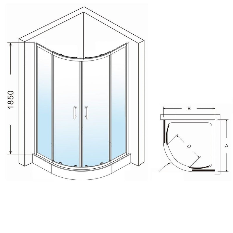 Elle 800 x 800mm Quadrant Enclosure 6mm Easy Clean Glass Shower Enclosure