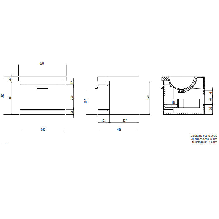 Tavistock Tempo Light Grey 650mm Wall Mounted Curved Vanity & Basin