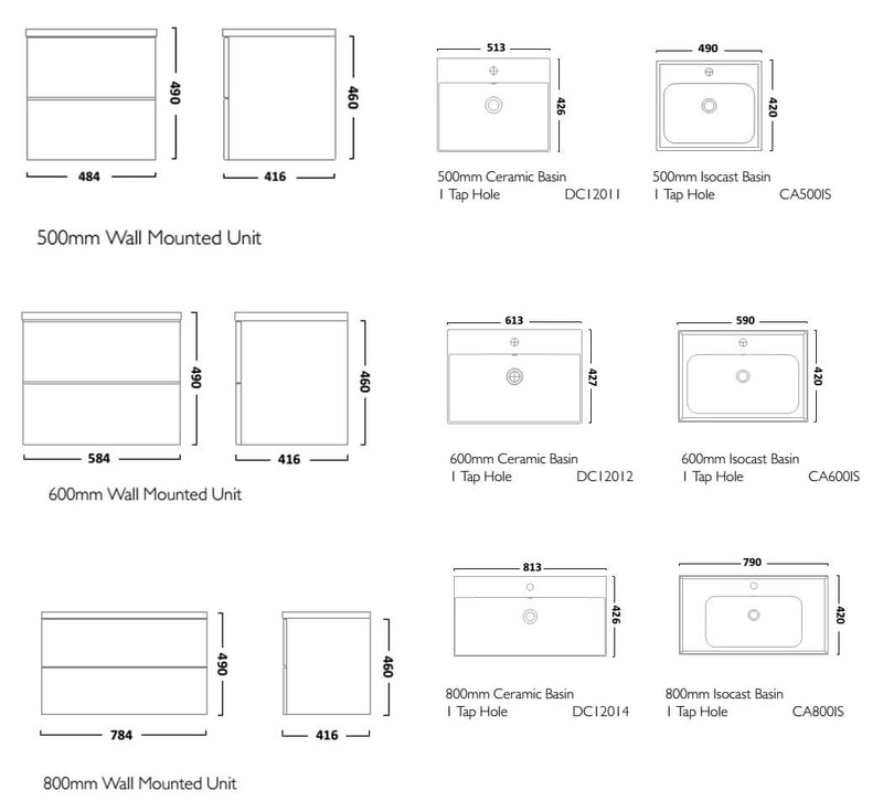 Tavistock Cadence 800mm Wall Hung Unit & Basin - Select Colour