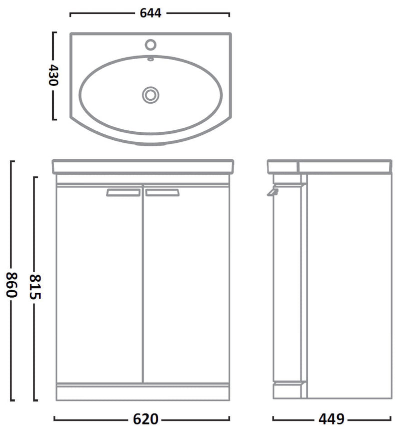 Tavistock Tempo 650mm White Floor Mounted Curved Vanity Unit & Basin