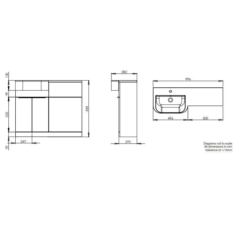 Tavistock Match 1000 Vanity Unit & Basin Right Hand - Select Colour