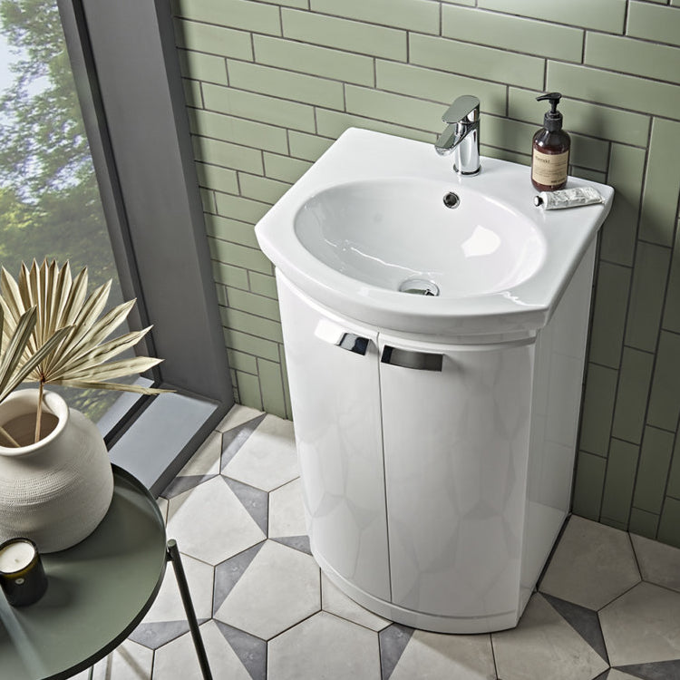 Tavistock Tempo 500mm White Floor Mounted Curved Vanity Unit & Basin