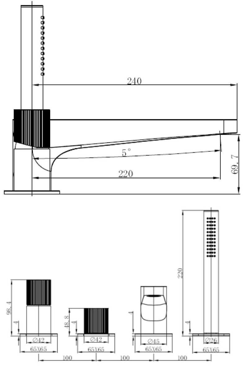 RAK Amalfi Chrome Deck Mounted 4 Tap Hole Shower Mixer