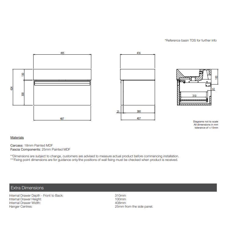 Tavistock Forum Oxford Blue 500mm Wall Mounted Vanity & Basin