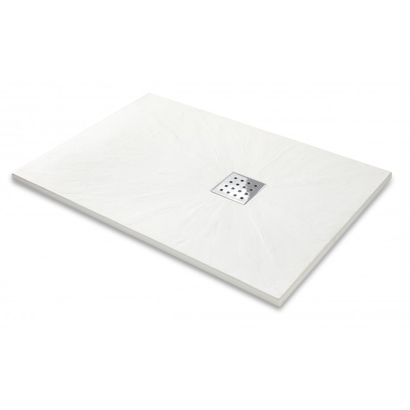 Kartell Rectangle White Slate Effect Shower Tray + Waste- Choose Size