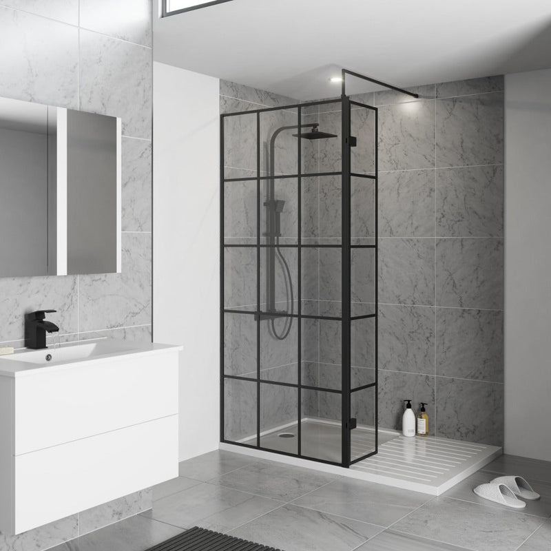 Kartell Krittal Black Frame Shower Screen with Return Panel - Choose Size