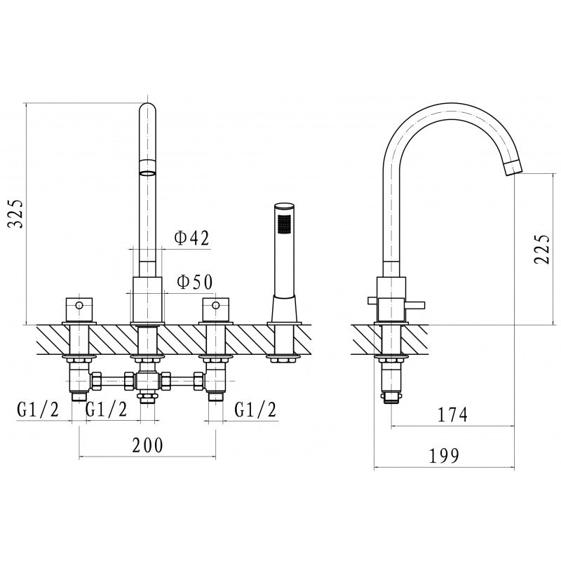 Kartell Plan Chrome 4 Hole Bath Shower Mixer Tap