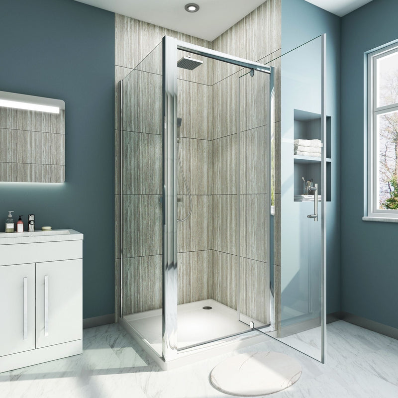 Elle 900 x 760mm Framed Hinged Pivot Shower Enclosure 6mm Tempered Glass Cubicle