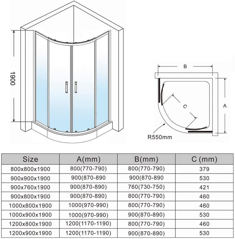 Elle 900 X 900mm Quadrant Shower Enclosure 8mm Easy Clean Nano Glass Shower Cubicle