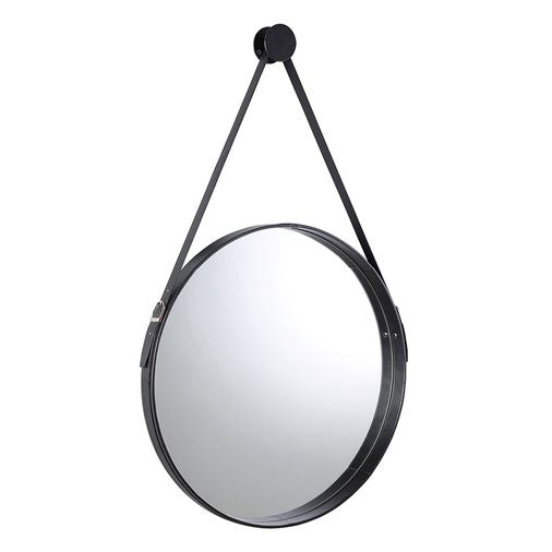 Vinci Noir Round 600mm Black Frame Mirror with Black Strap Belt with Hanging Peg