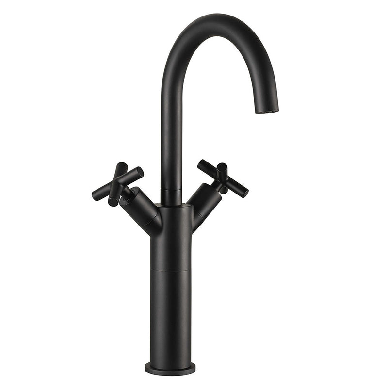 Noir Solex Crosshead Twin Tall Handle Swivel Spout Basin Mixer Tap - Matt Black - JTP