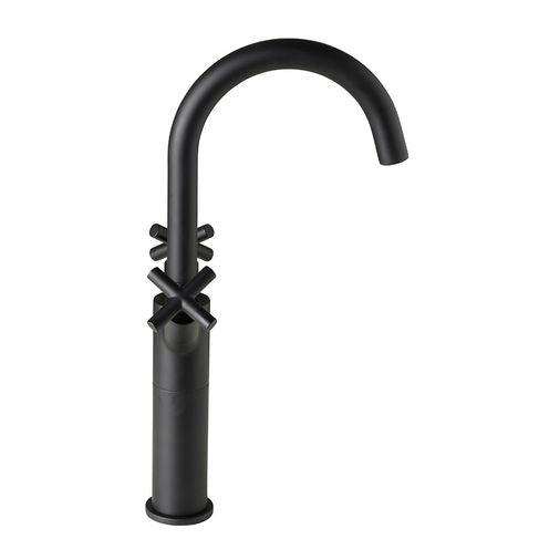 Noir Solex Crosshead Twin Tall Handle Swivel Spout Basin Mixer Tap - Matt Black - JTP