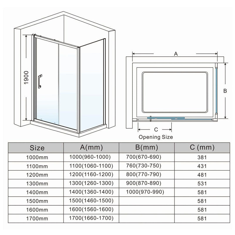 Elle 1100x800mm Sliding Shower Enclosure 6mm Tempered Glass Shower Cubicle