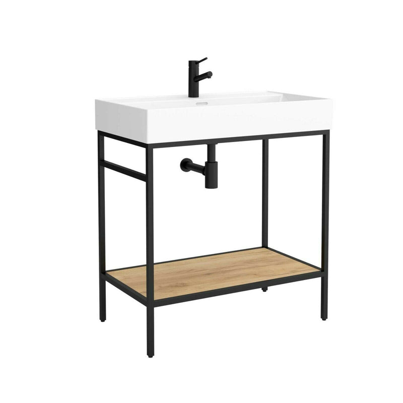 Black Vinci Noir 1000mm frame Unit with Oak Shelf & Basin - 1000mm x 460mm - Salgar