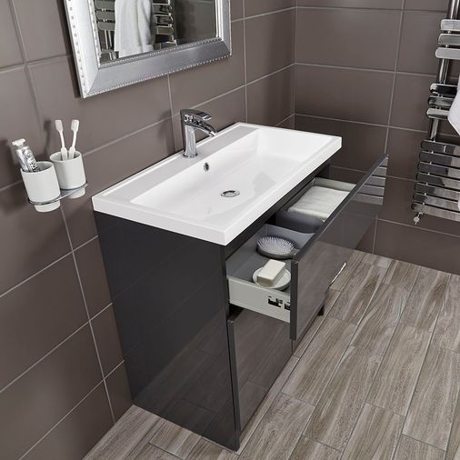 Vermont 800mm Floorstanding Vanity Unit with Basin - Gloss Grey